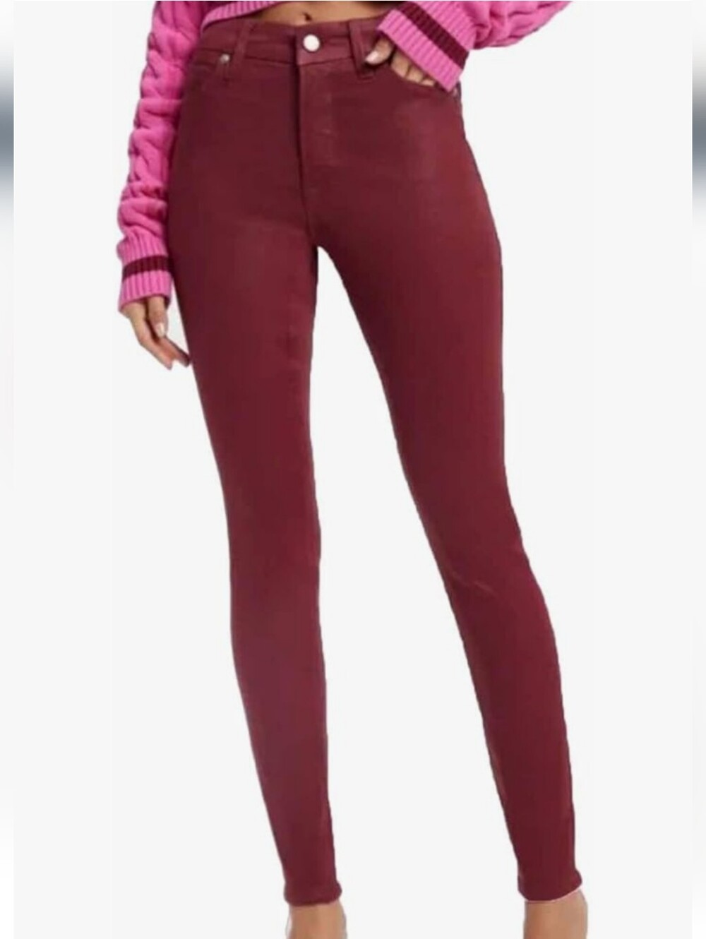 Good American Women's Good Legs Coated Skinny Jeans Burgandy Size 00